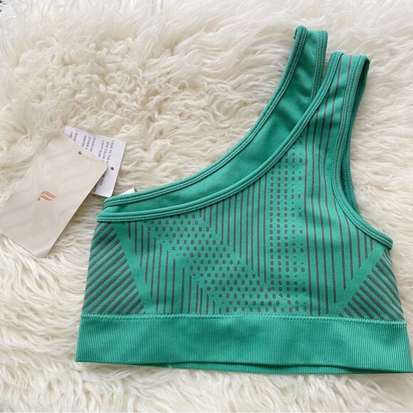 Fabletics | Indy Seamless Sports Bra One Shoulder Fitness Green Gray NWT XS - Picture 4 of 6